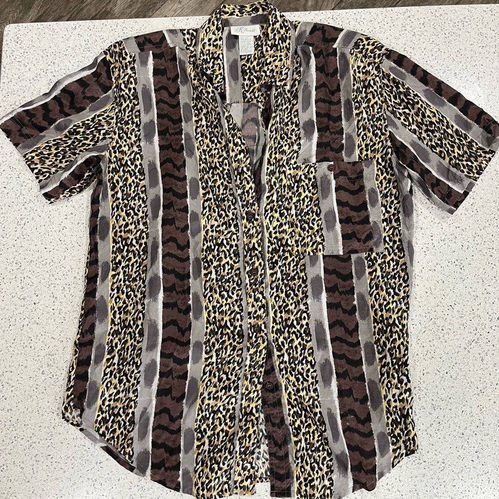K Arnold Vintage 100% Silk Patterned Shirt
